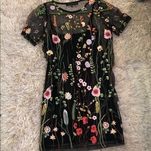 Embroidered floral black dress!